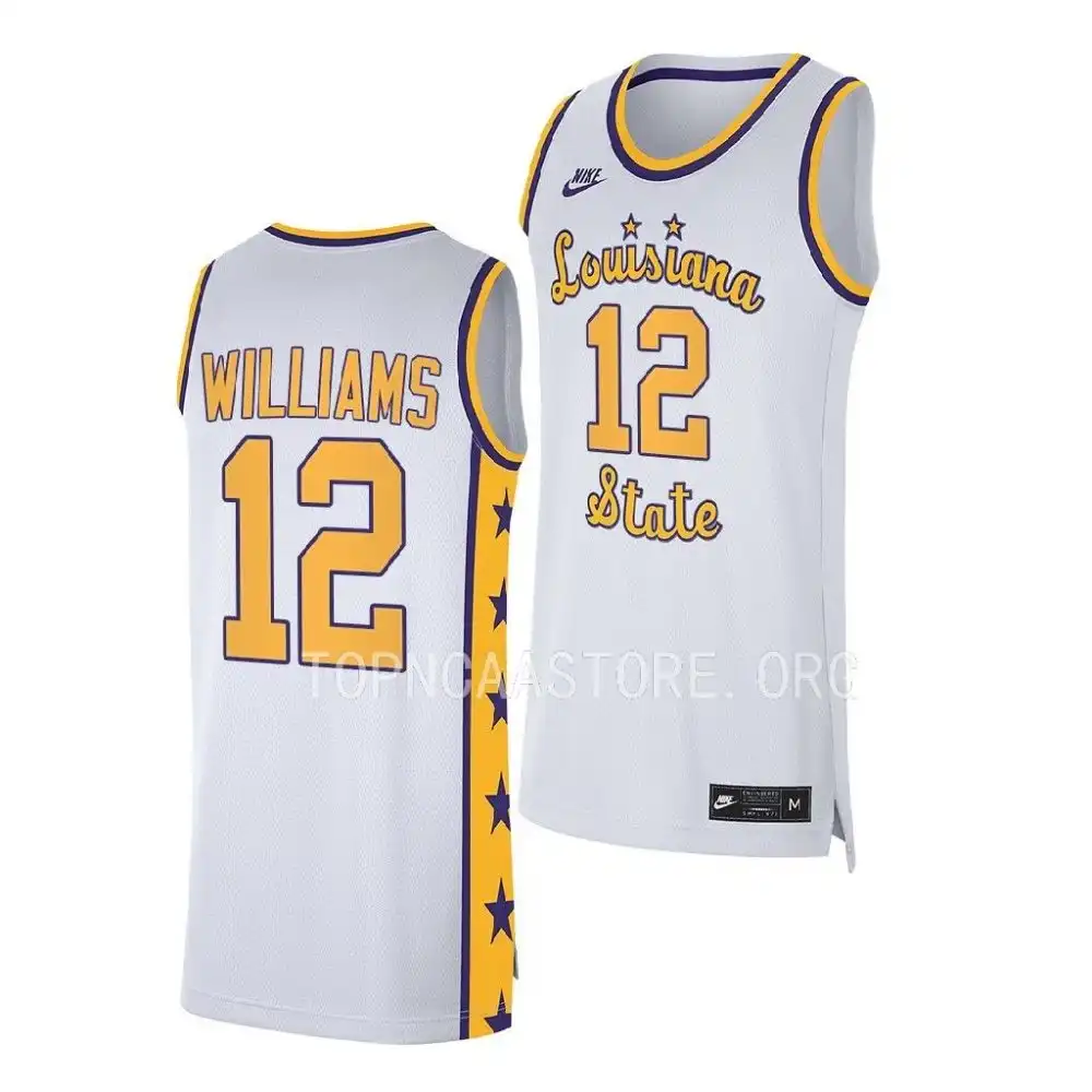 Men's LSU Tigers KJ Williams #12 Replica White 2022-23 NCAA Basketball Jersey